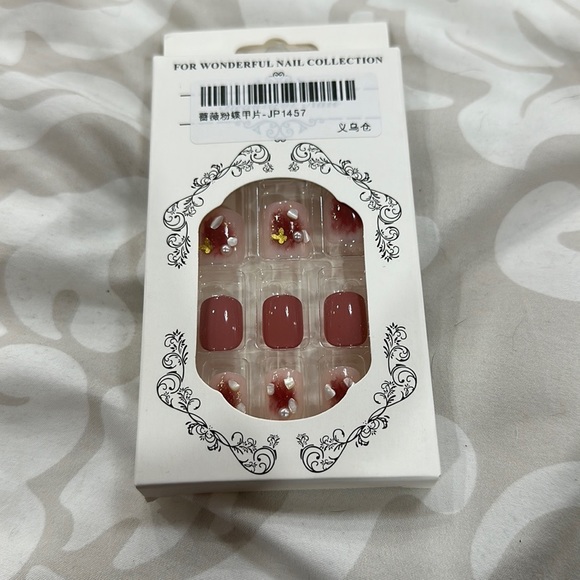 Pink Glitter Princess Artificial Nail Tips Gradient Fake Nails with 3D Butterfly - Picture 2 of 10